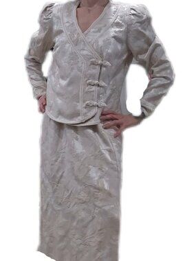 Vintage 1990s Cache Barry Protas Brocade Floral Jacquard Skirt Suit Size 11/12